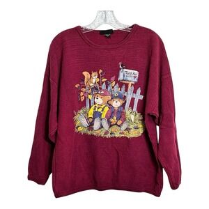 Tompkins Avenue Burgundy Texture Teddy Bear Squirrel Fall Graphic Sweatshirt M/L
